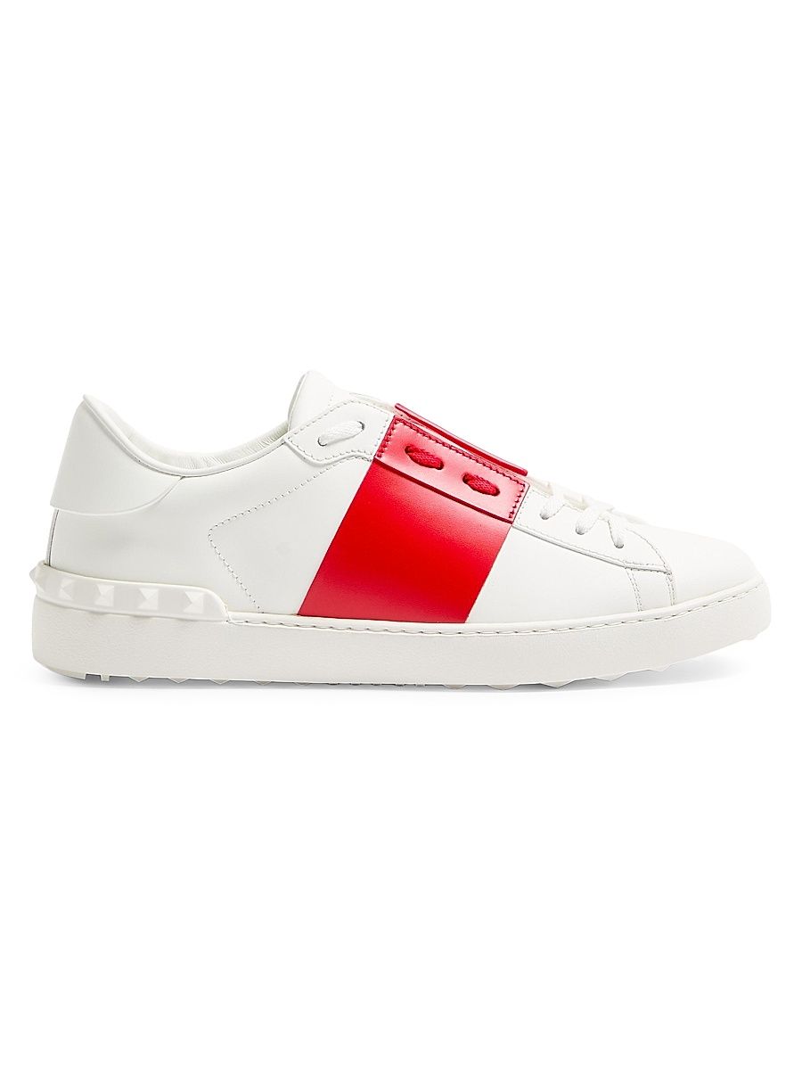 Men's Calfskin Open Sneakers - White Red - Size 7.5