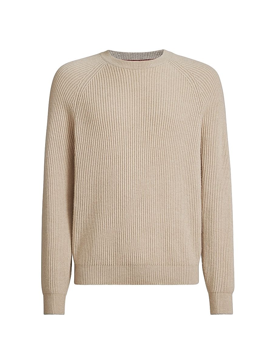 Men's Cashmere English Rib Sweater with Raglan Sleeves - Sand - Size 48