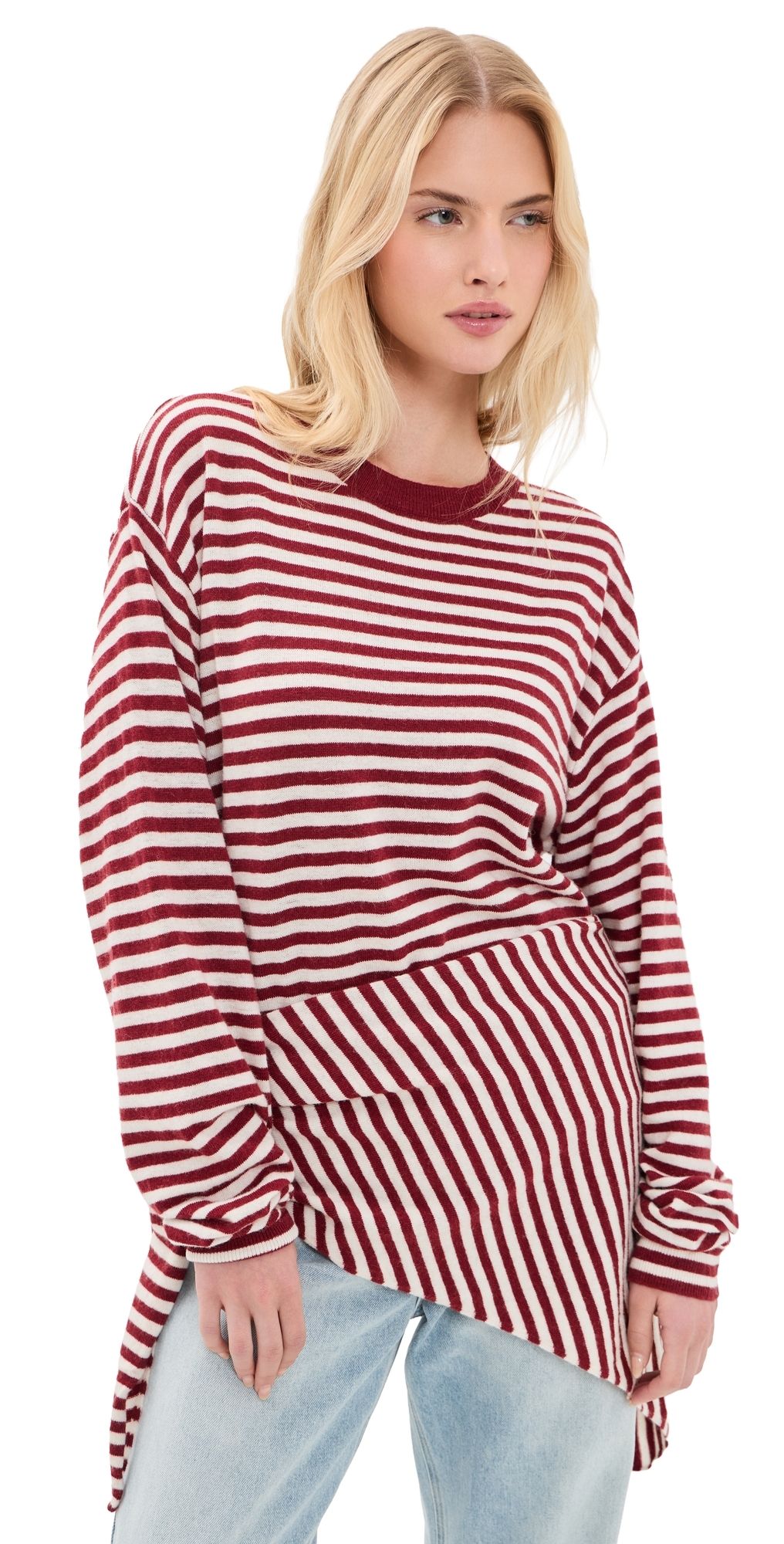 Lioness Olsen Knit Top Wine Stripe L