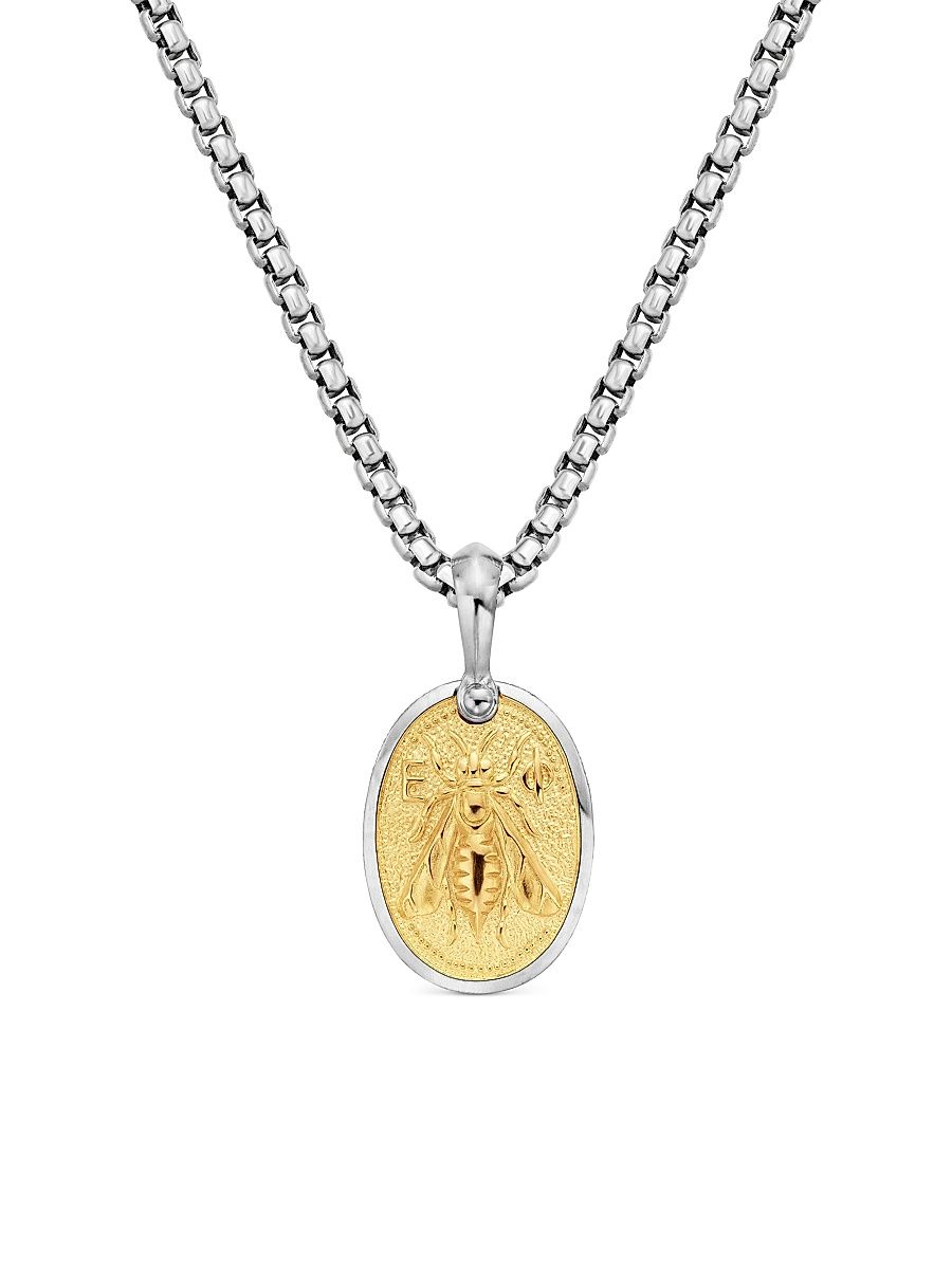 Men's Petrvs Bee Amulet in Sterling Silver with 18K Yellow Gold, 29mm - Silver