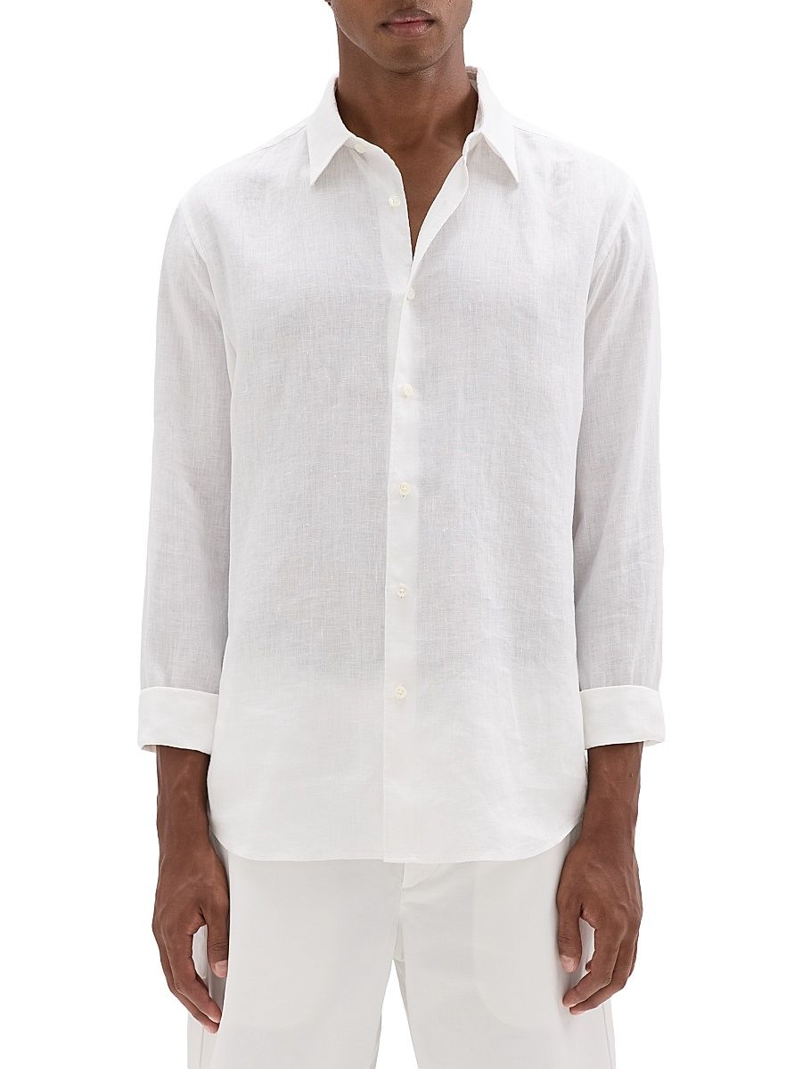 Men's Irving Long-Sleeve Linen Shirt - White - Size Medium