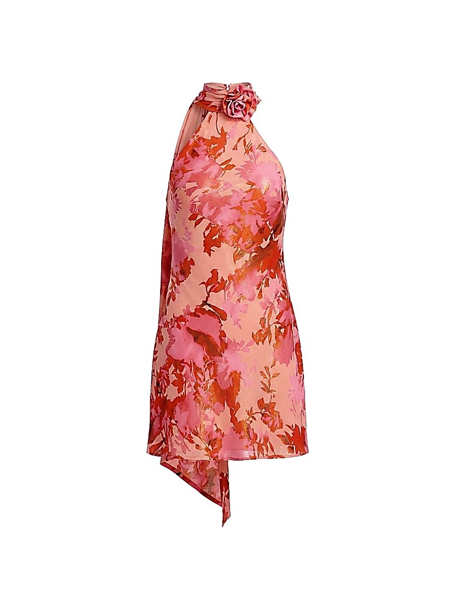 Women's Lily Flower Halterneck Minidress - Peach Multi - Size XS