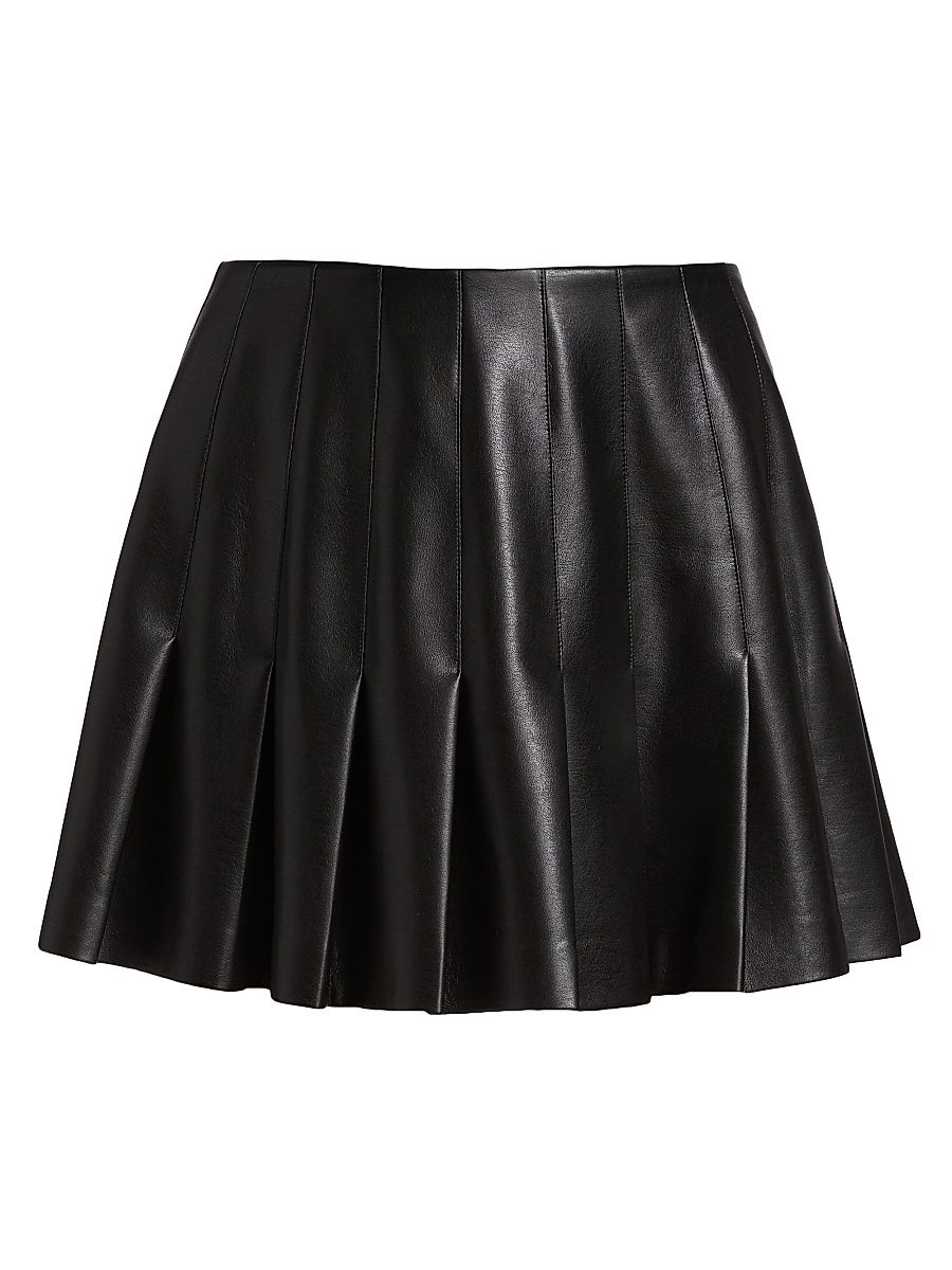 Women's Carter Vegan Leather Pleated Miniskirt - Black - Size 14
