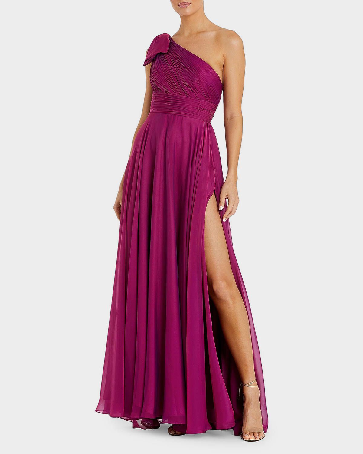 Pleated One-Shoulder Gown