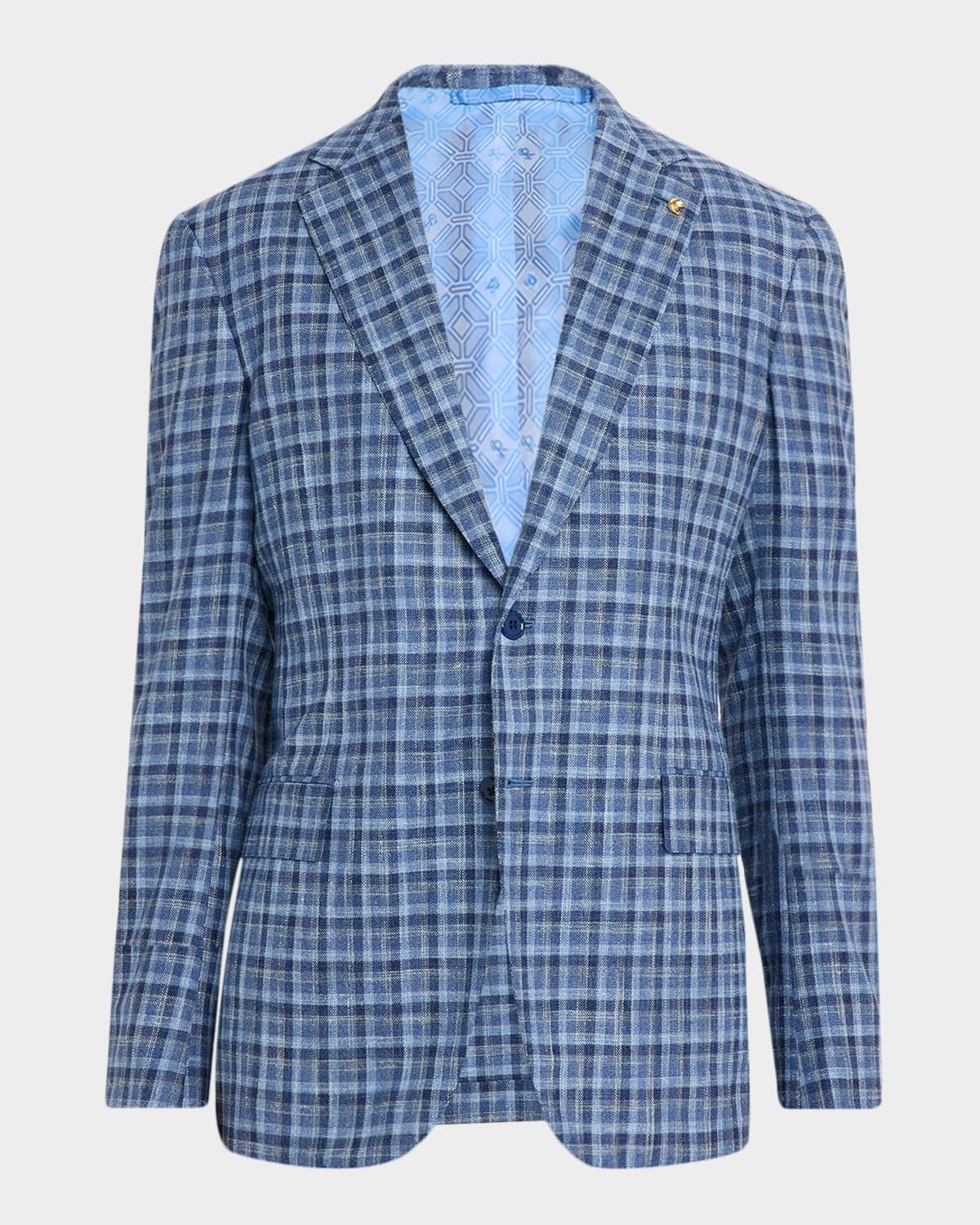 Men & apos;s Wool, Silk and Cotton Check Sport Coat