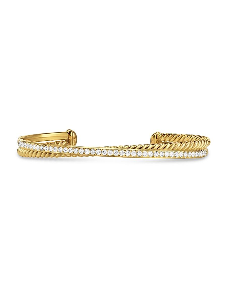 Women's Crossover Two Row Bracelet in 18K Yellow Gold - Gold - Size Medium