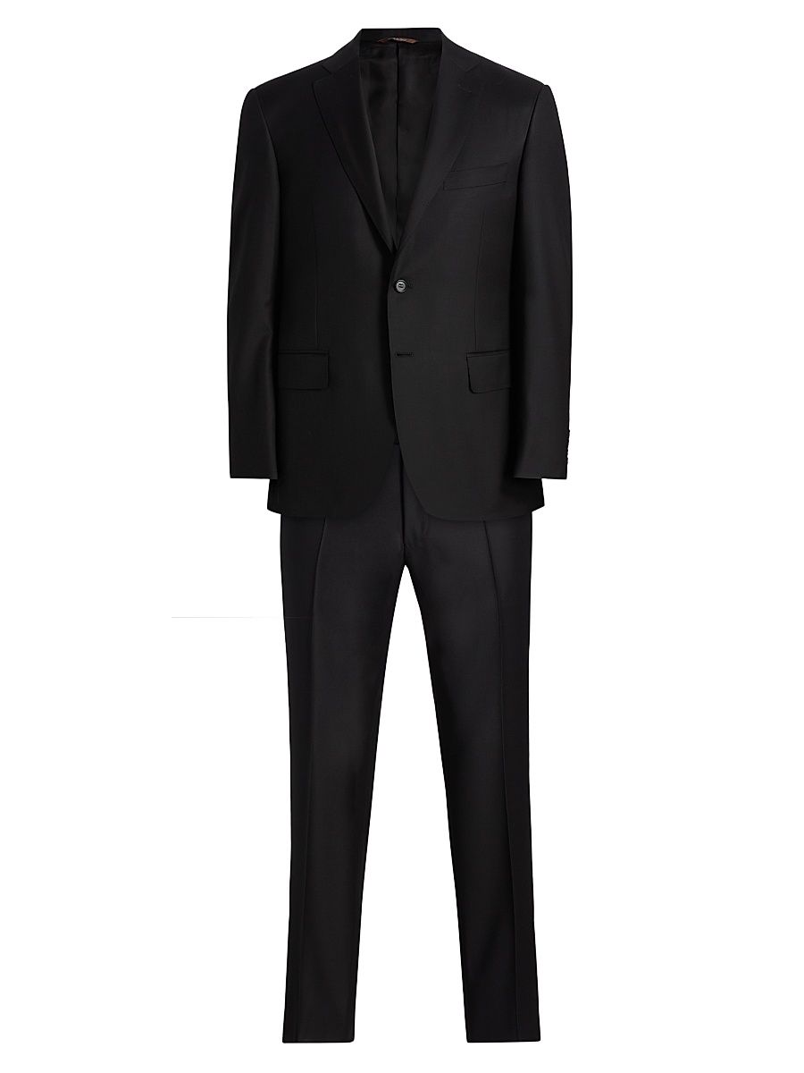 Men's Wool Single-Breasted Suit - Black - Size 44