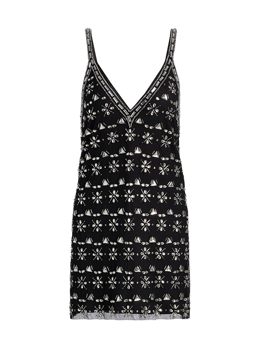 Women's Lynda Beaded V-Neck Minidress - Black - Size 14
