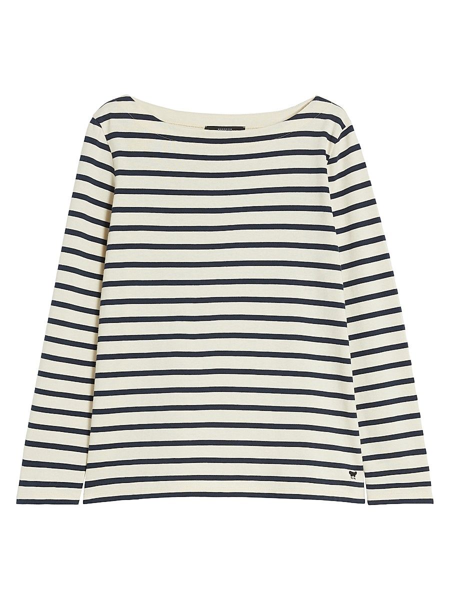 Women's Striped Cotton T-Shirt - Ivory - Size XL