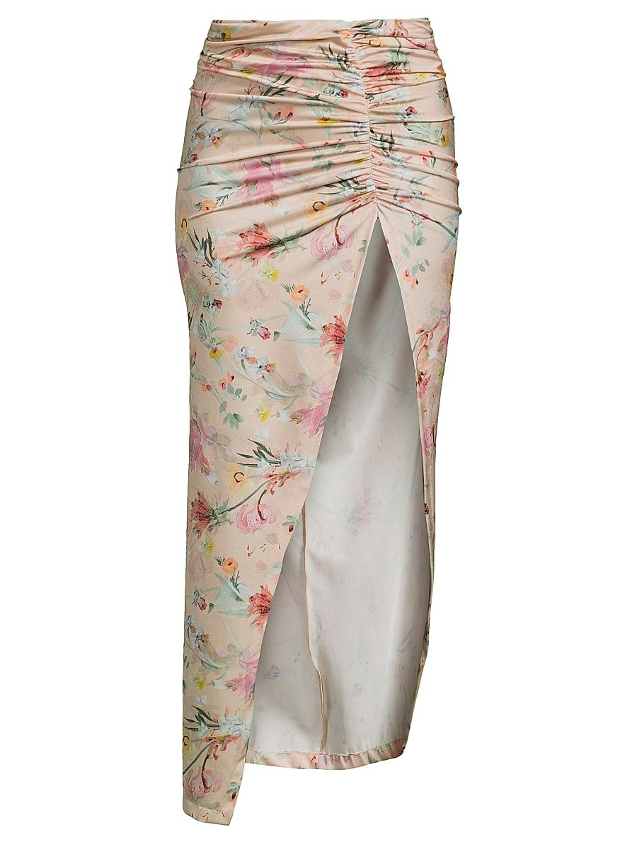 Women's Lily Flower Ruched Beach Skirt - Orange - Size XS