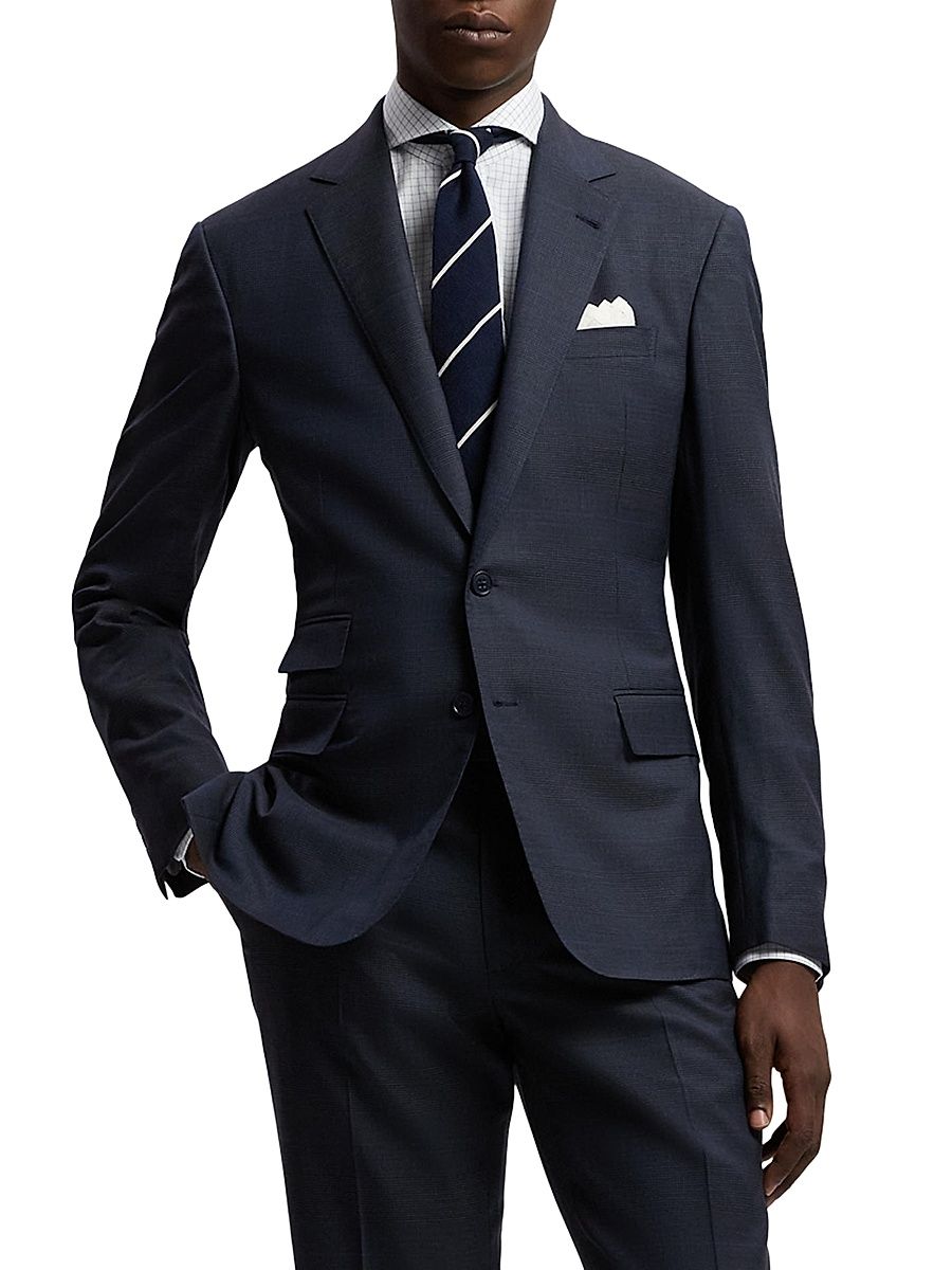 Men's Glen Plaid Wool Suit - Soft Blue - Size 48