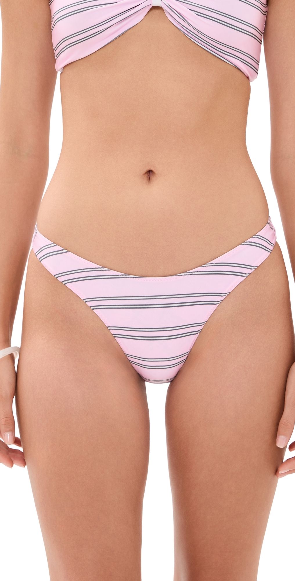 Frankies Bikinis Dove Satin Bottoms Pink Stripe S