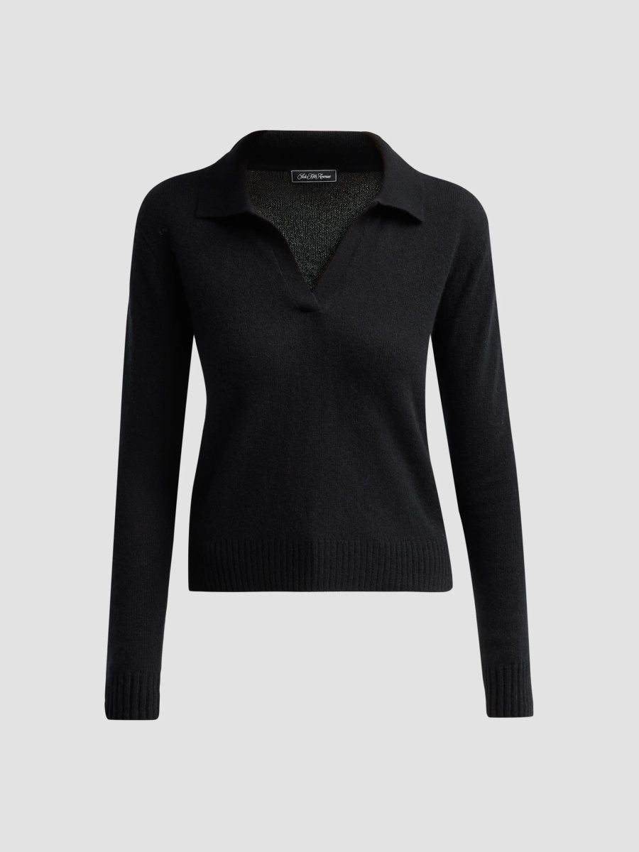 Saks Fifth Avenue Women's Basic Cashmere Polo Sweater - Black - Size XL