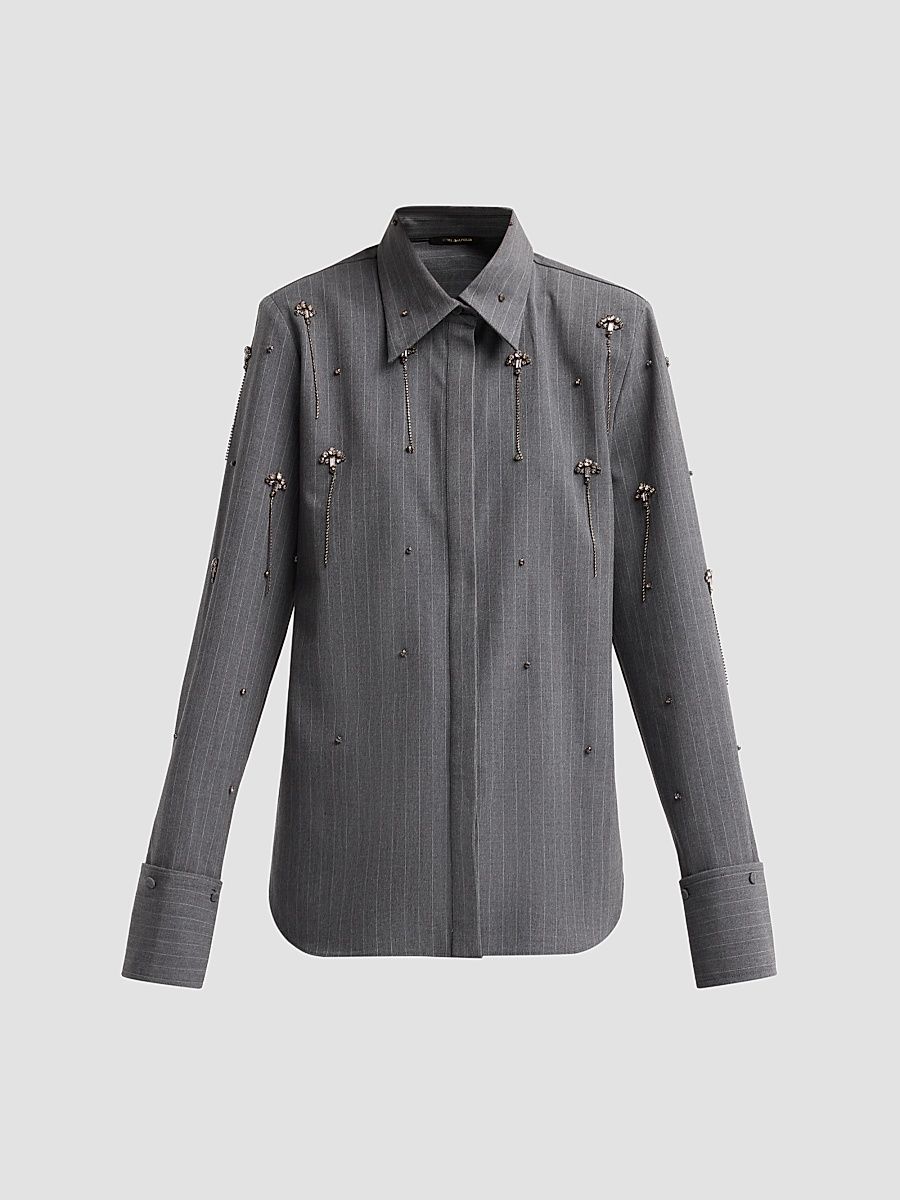 Kobi Halperin Women's Bridget Embellished Pinstripe Blouse - Grey - Size XL