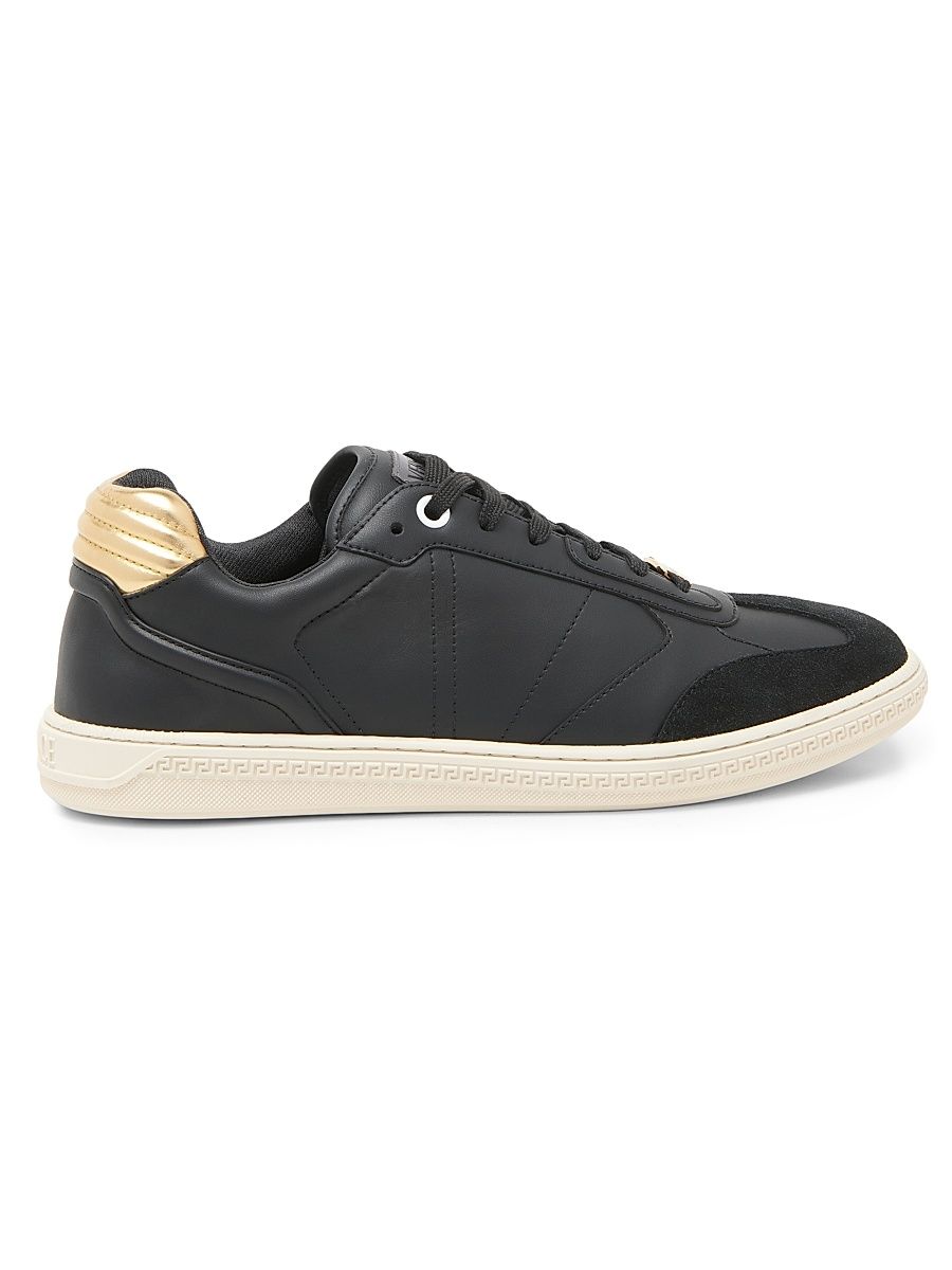 Men's Leather Low-Top Sneakers - Black Vercase Gold - Size 14