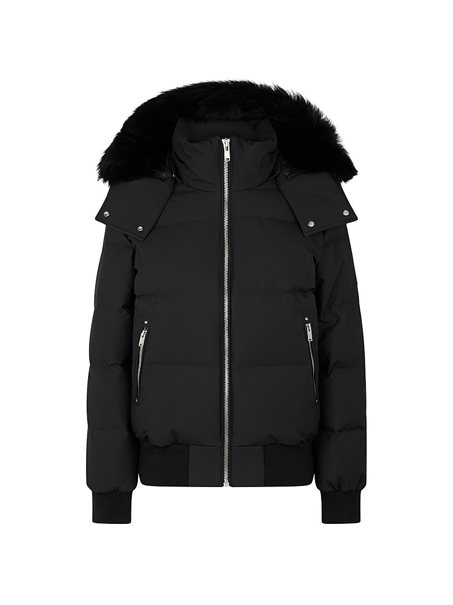 Women's Cloud Shearling-Trim Bomber-Style Jacket - Black - Size Medium