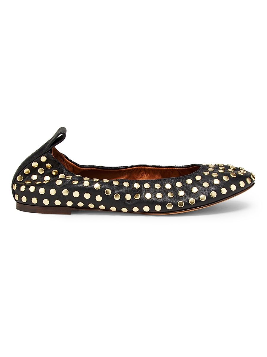 Women's Studded Leather Ballerina Flats - Black - Size 9