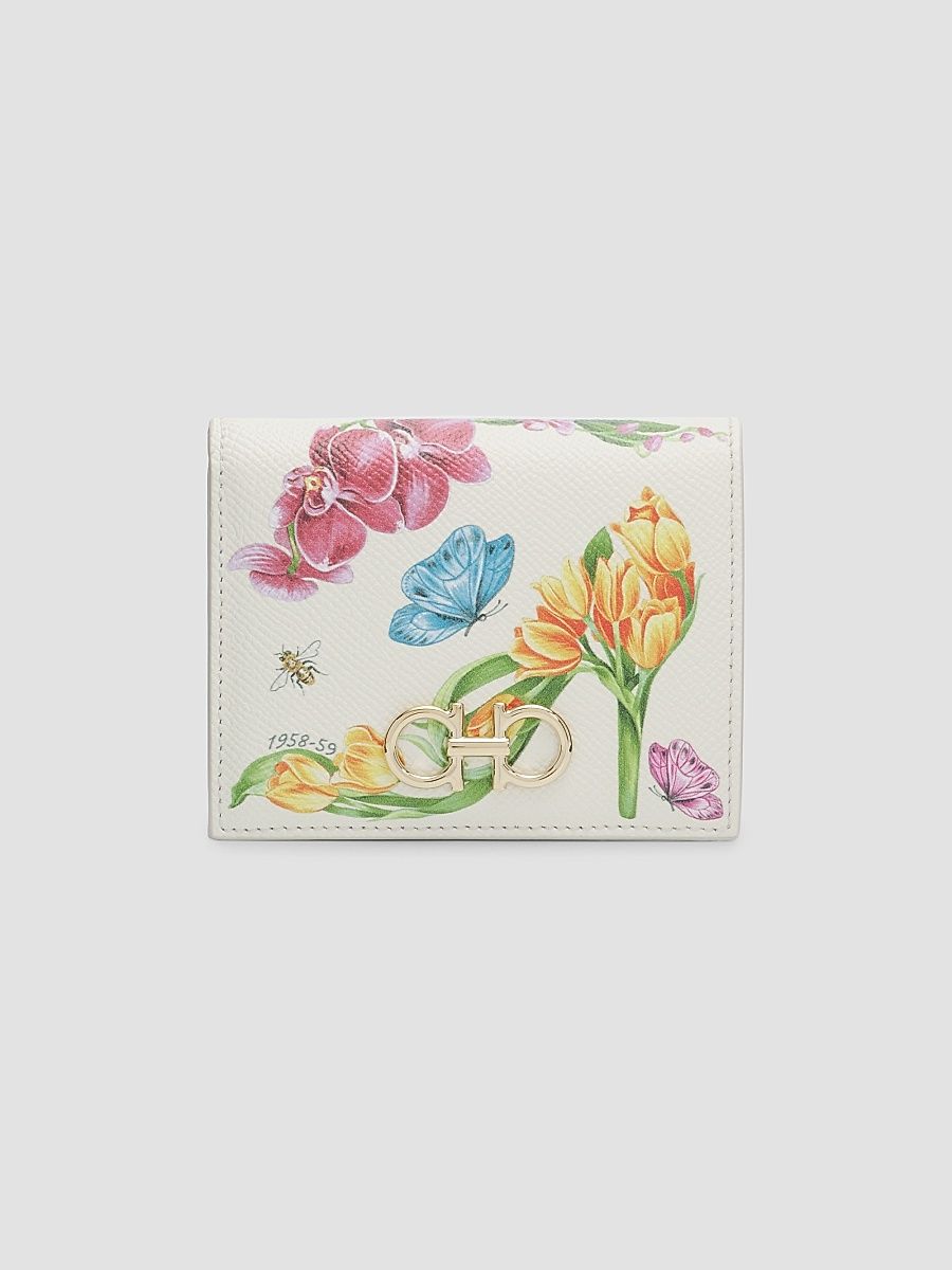 Women's Gancini Floral Leather Compact Bifold Wallet - Mascarpone