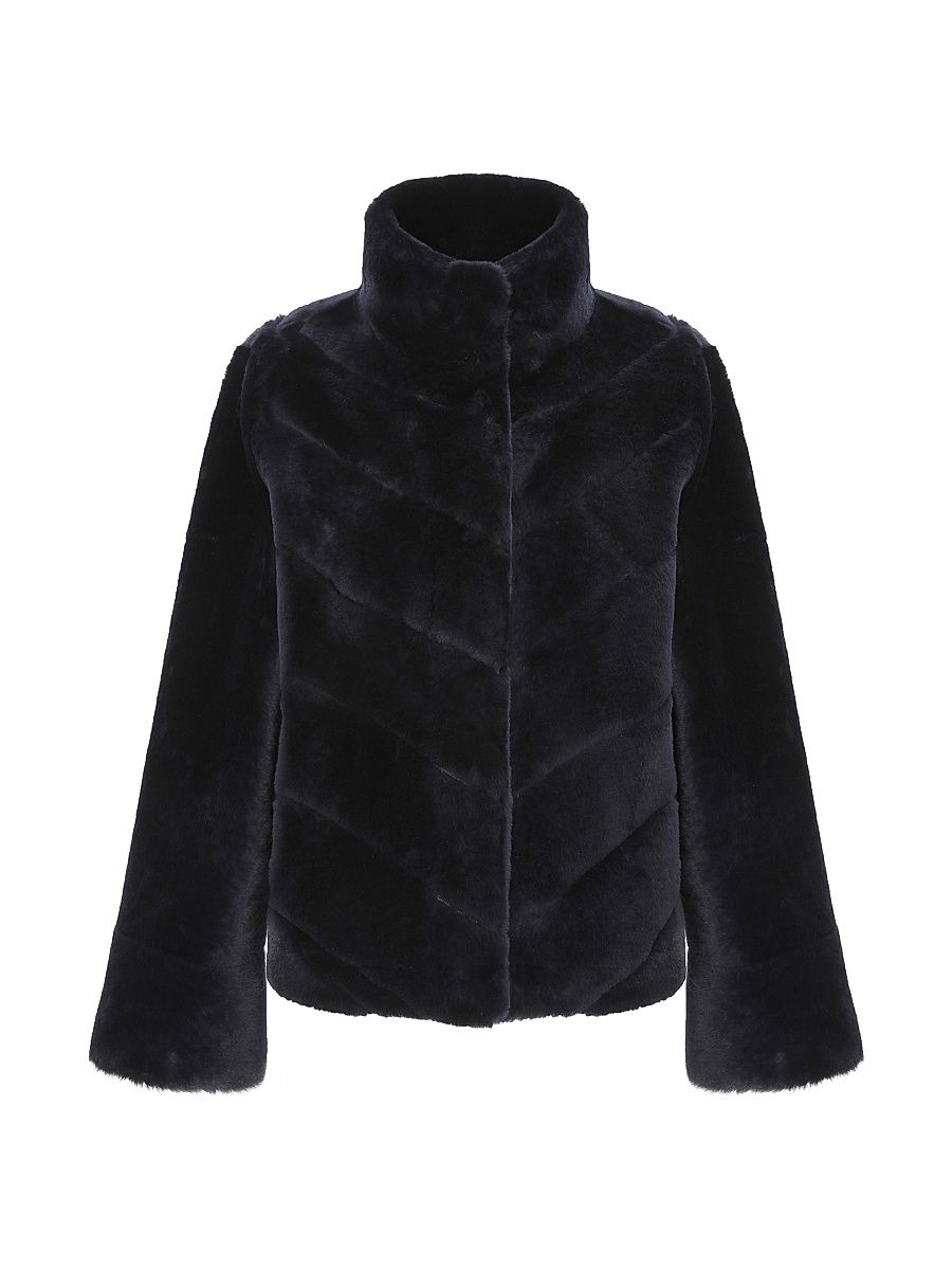 Women's Reversible Merino Shearling Lamb Chevron Jacket - Navy - Size Large