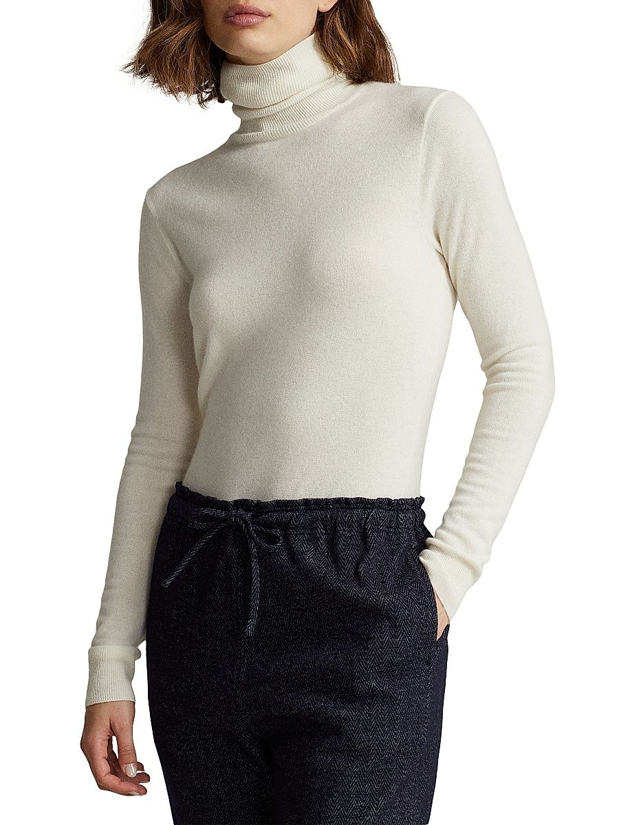 Women's Cashmere Turtleneck Sweater - Cream - Size Large