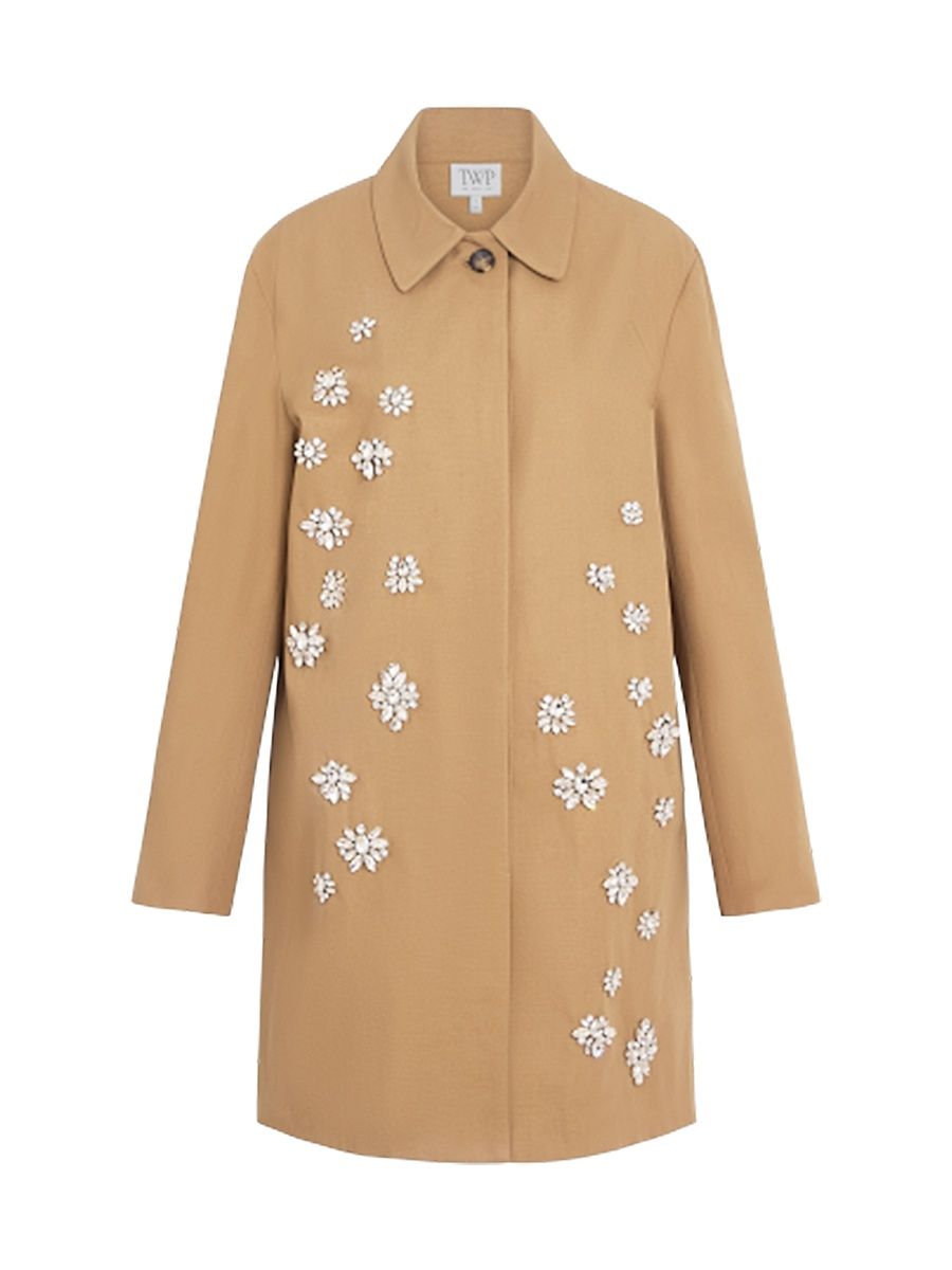 Women's Edinburgh Crystal-Embellished Car Coat - British Khaki - Size Large