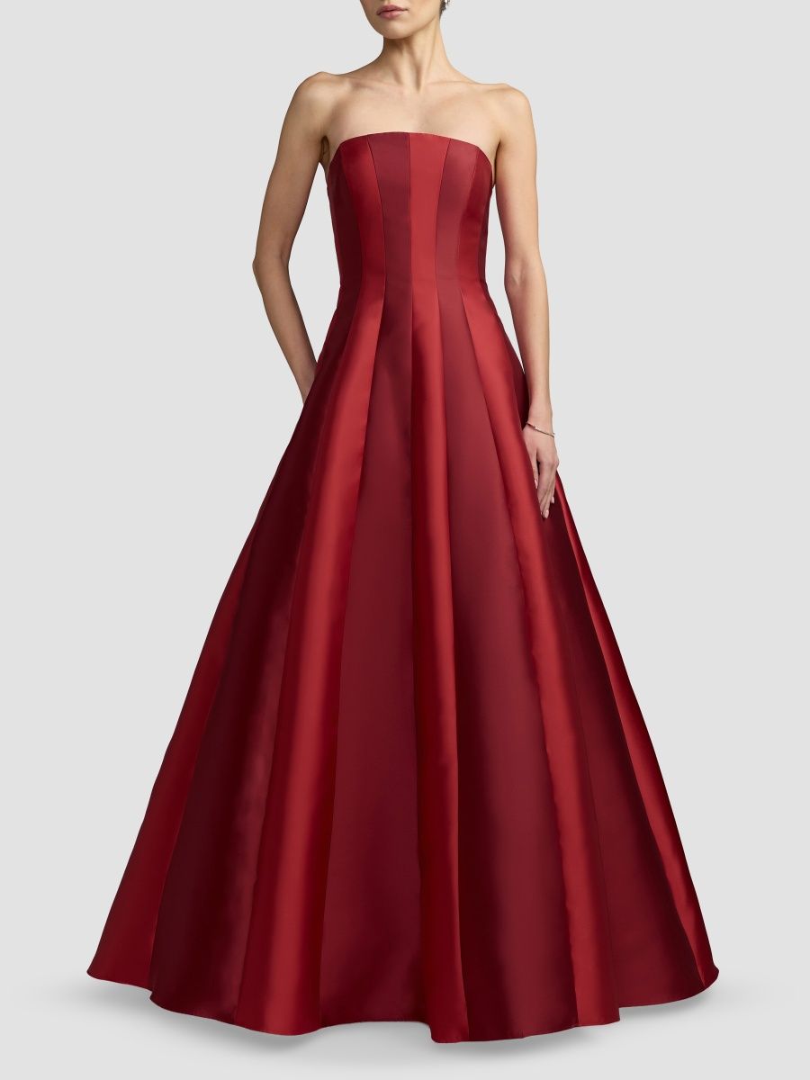 Mac Duggal Women's Mikado Striped Strapless A-Line Gown - Wine Multi - Size 14