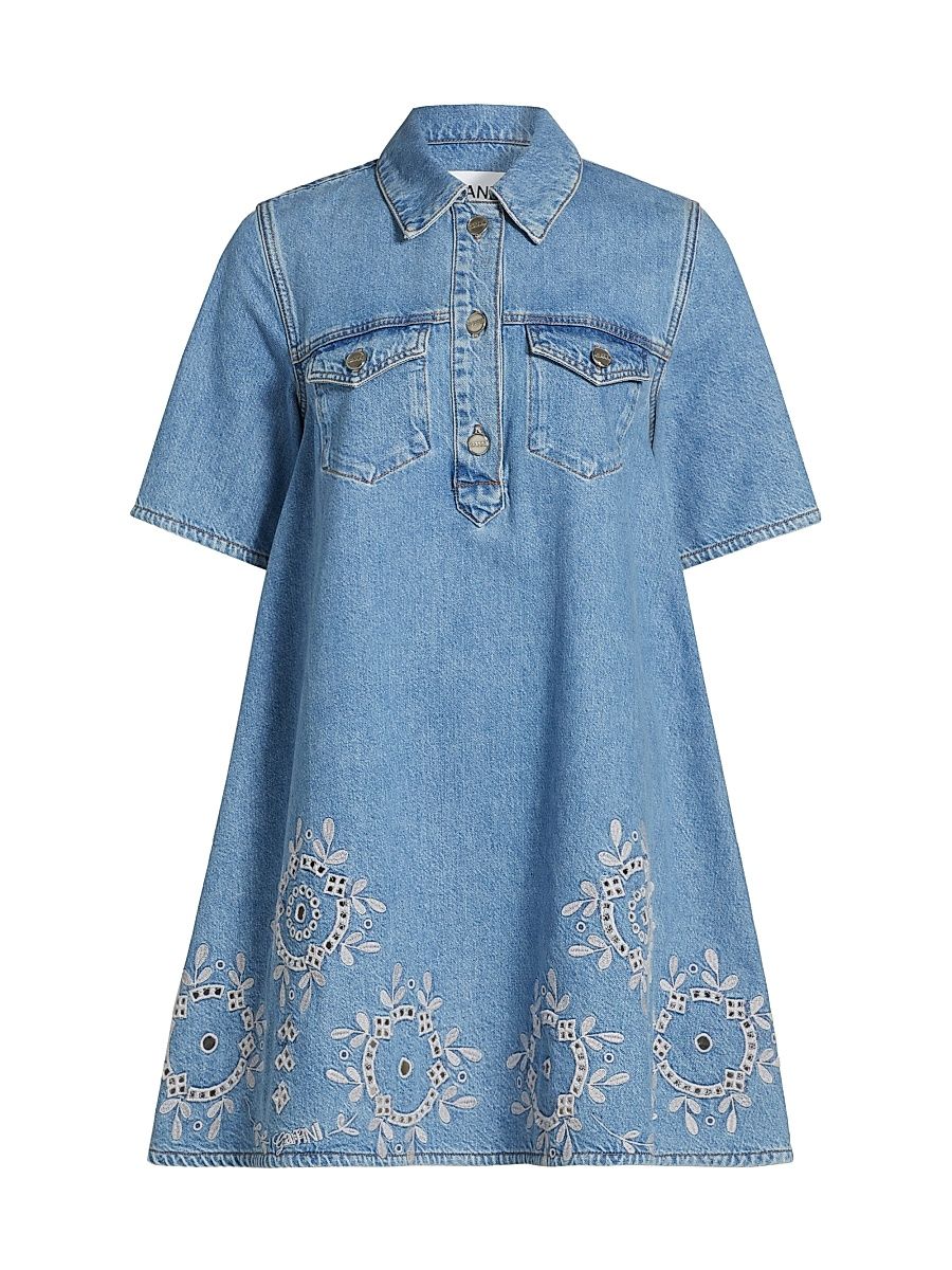 Women's Broderie Anglaise Denim Minidress - Light Blue Stone - Size 4
