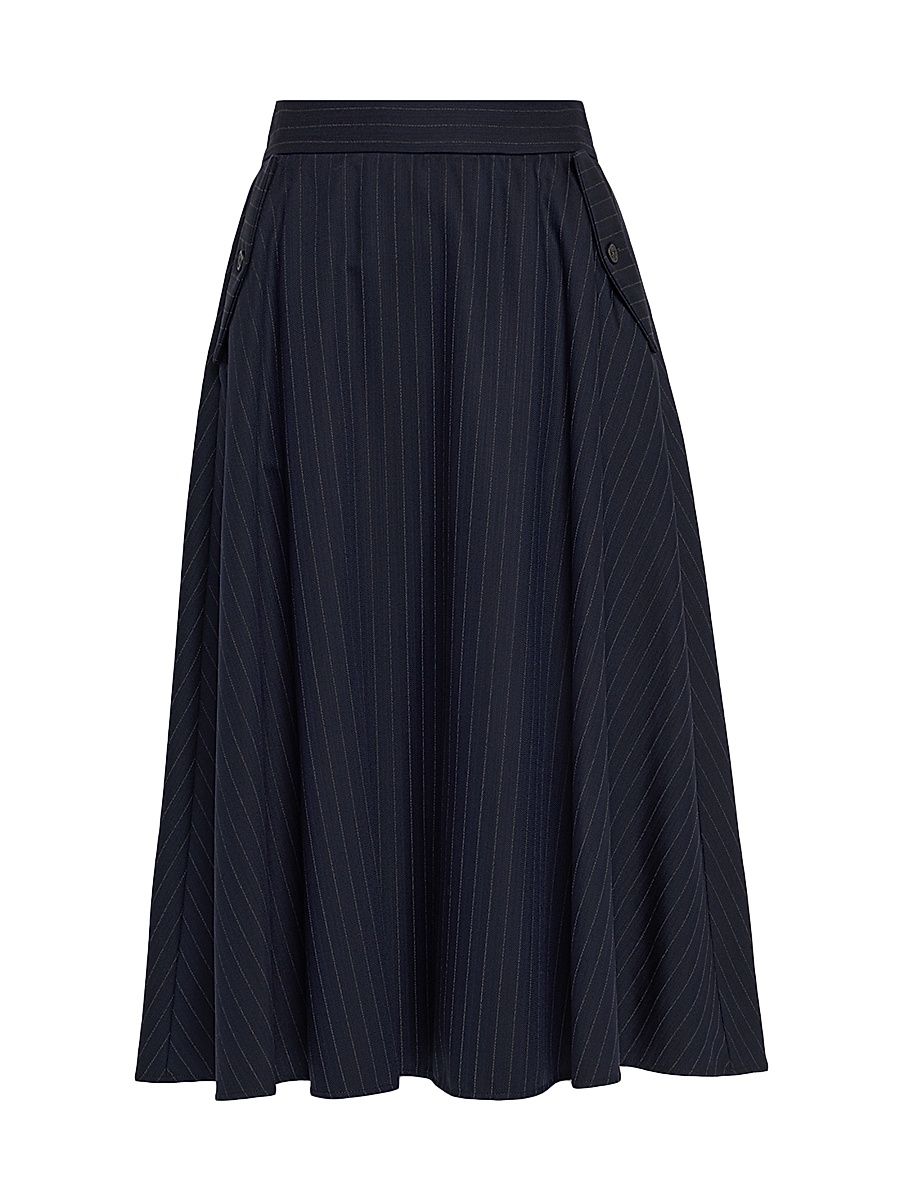 Women's Journey Pinstriped Wool Skirt - Dark Blue - Size 2