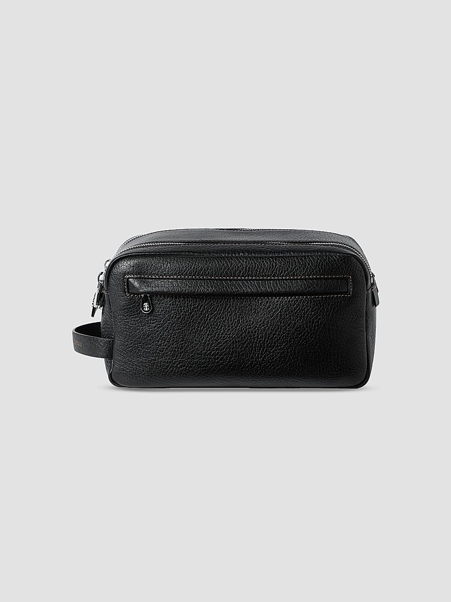 Grained Calfskin Beauty Case with Double Zipper - Black