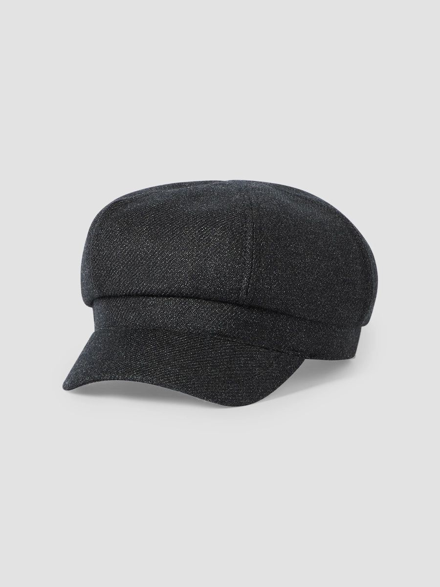 Brunello Cucinelli Men's Mouliné Virgin Wool Twill Newsboy Cap - Anthracite - Size Medium