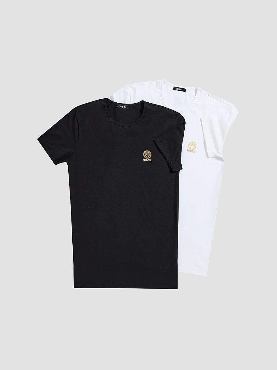 Men's Medua Logo Jersey Crewneck T-Shirt 2-Pack - White Black - Size XXL