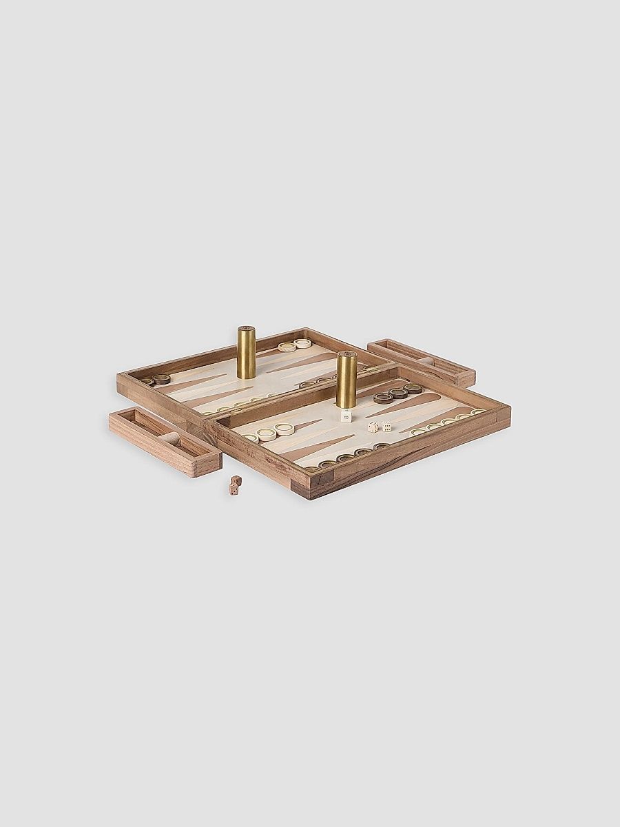 Wood, Sandstone and Brass Backgammon Set - Hazelnut