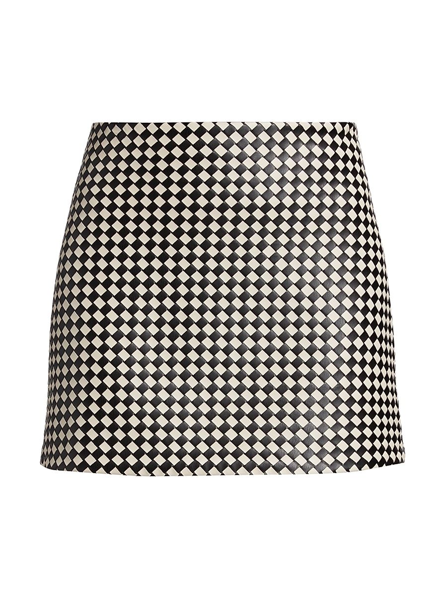 Women's Elana Printed Faux Leather Miniskirt - Black Biscotti - Size 14