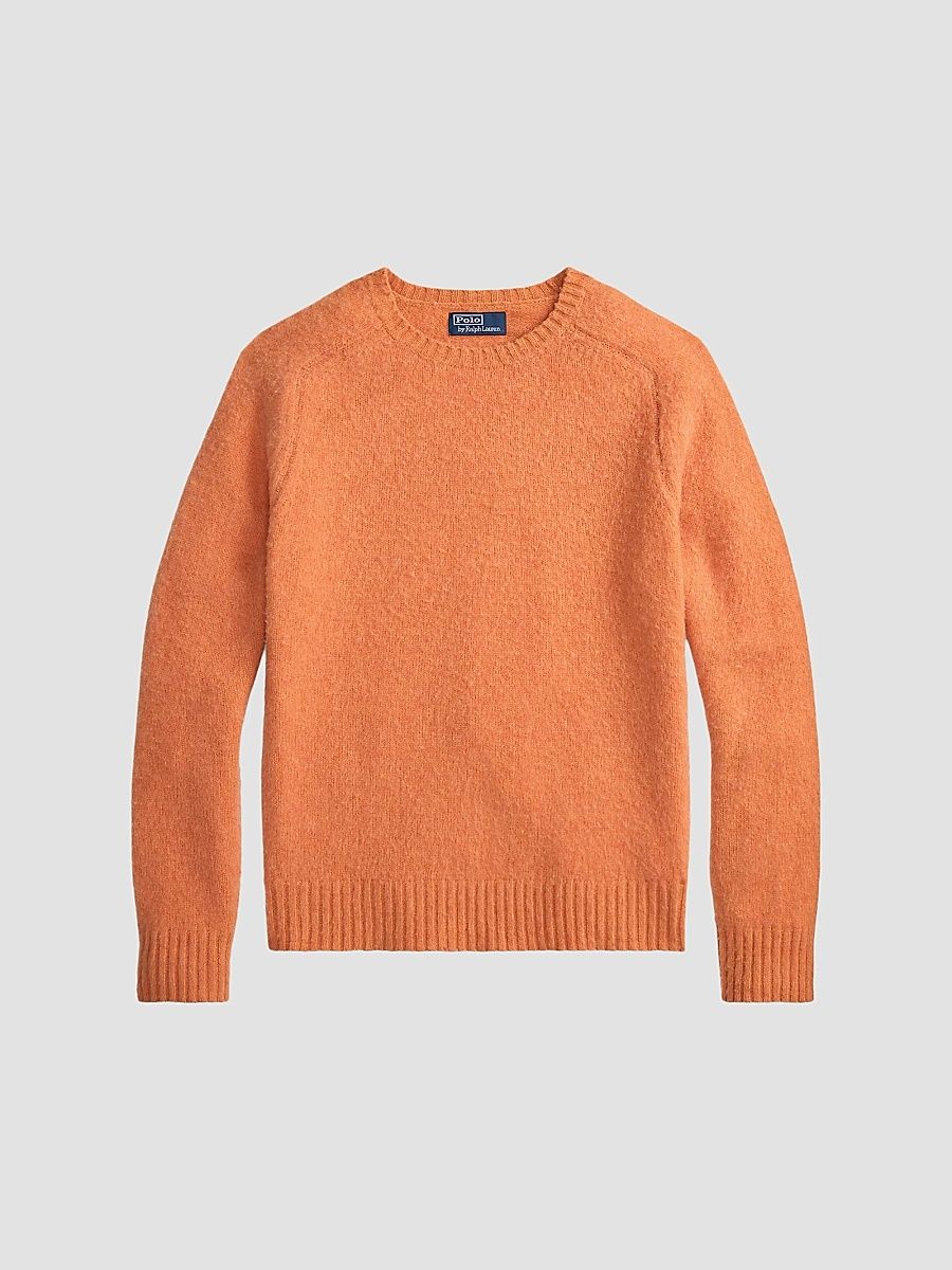 Men's Elbow-Patch Wool-Cashmere Crewneck Sweater - Orange Jasper Heather - Size XXL