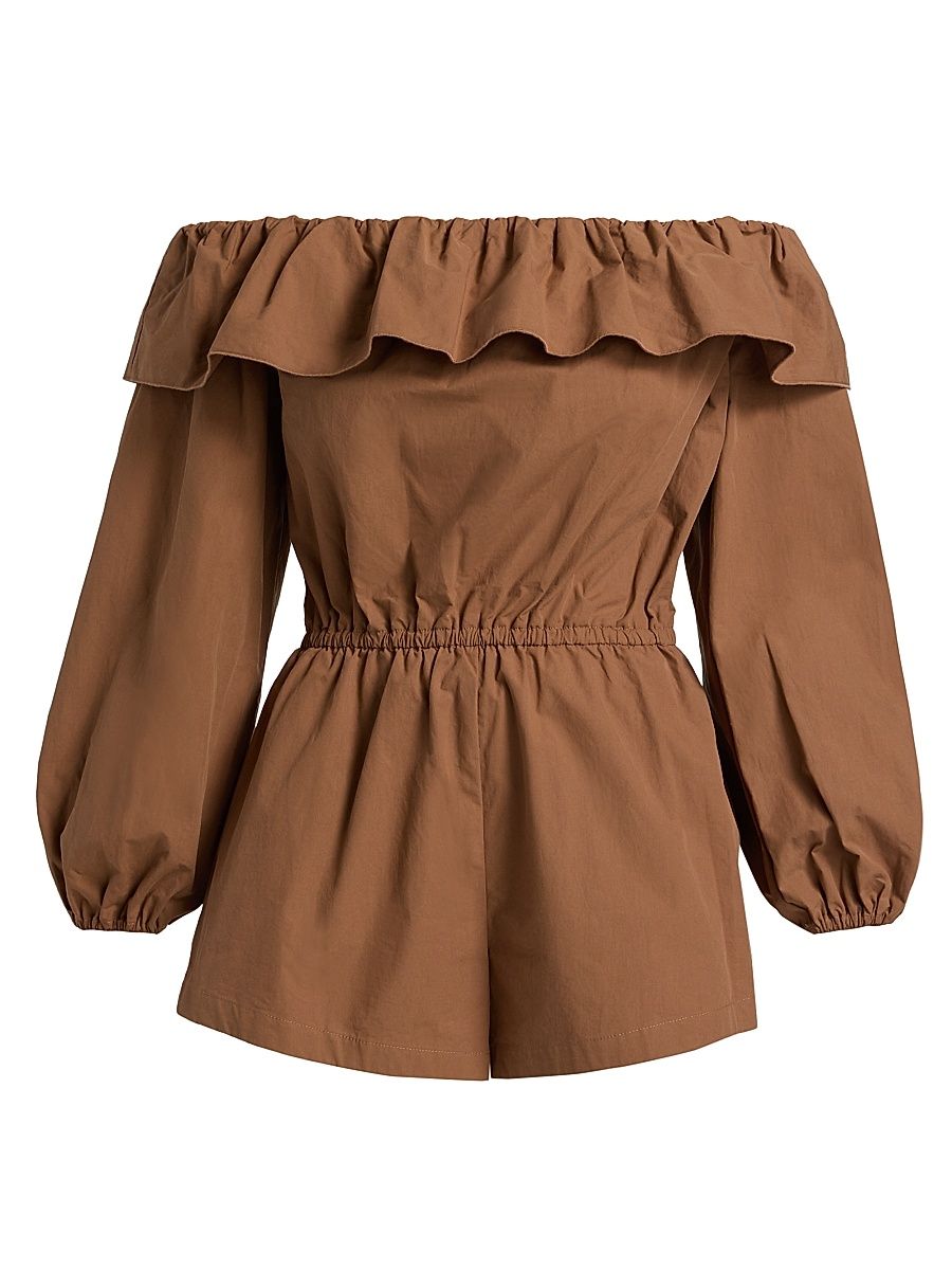 Women's Beatriz Off-The-Shoulder Cotton Romper - Bourbon - Size Medium