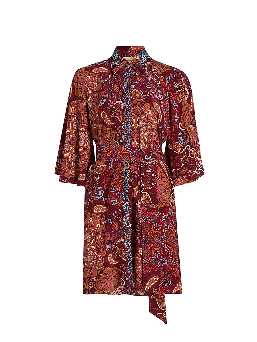 Women's Pamela Kaleidoscope Paisley Belted Shirtdress - Kaleidoscope Paisley Red - Size XL