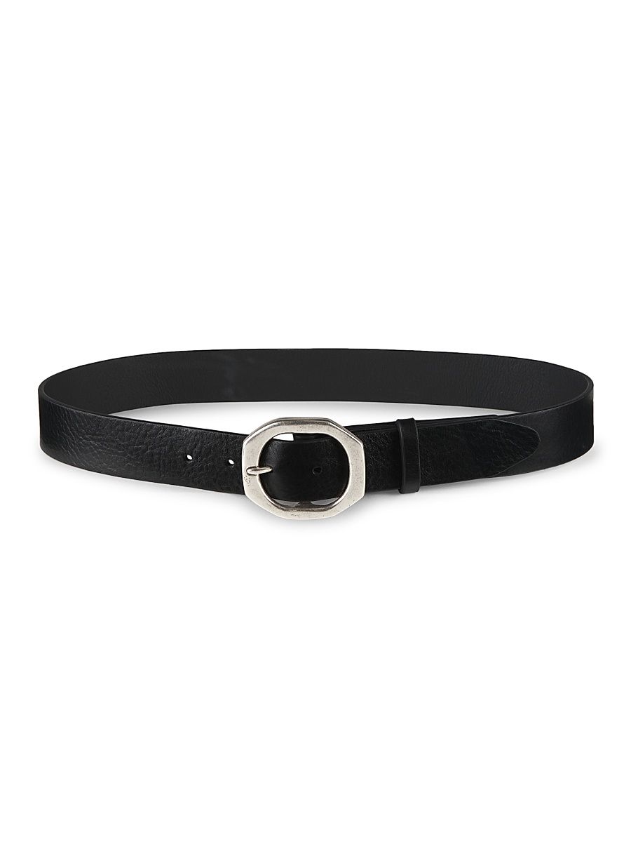 Women's Audrey Leather Goldtone Buckle Belt - Black - Size Large