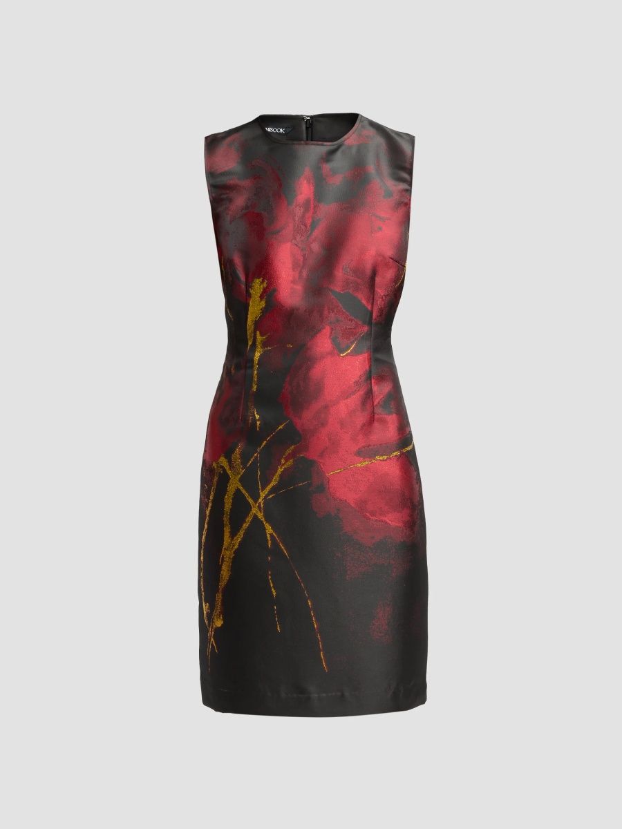 Misook Women's Abstract-Print Dress - Scarlet Red Black - Size XXL