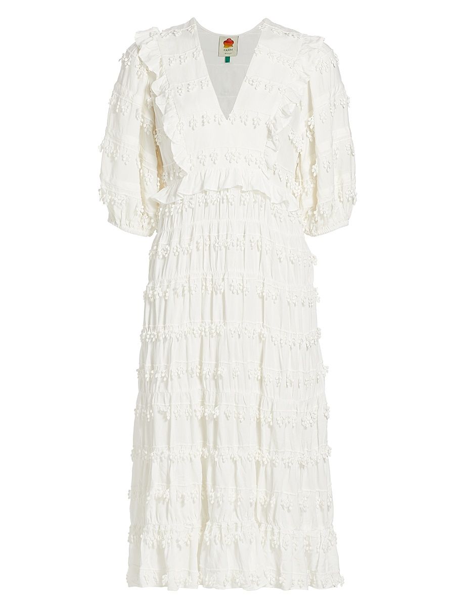 Women's Tiered Puff-Sleeve Midi-Dress - Off White - Size XS