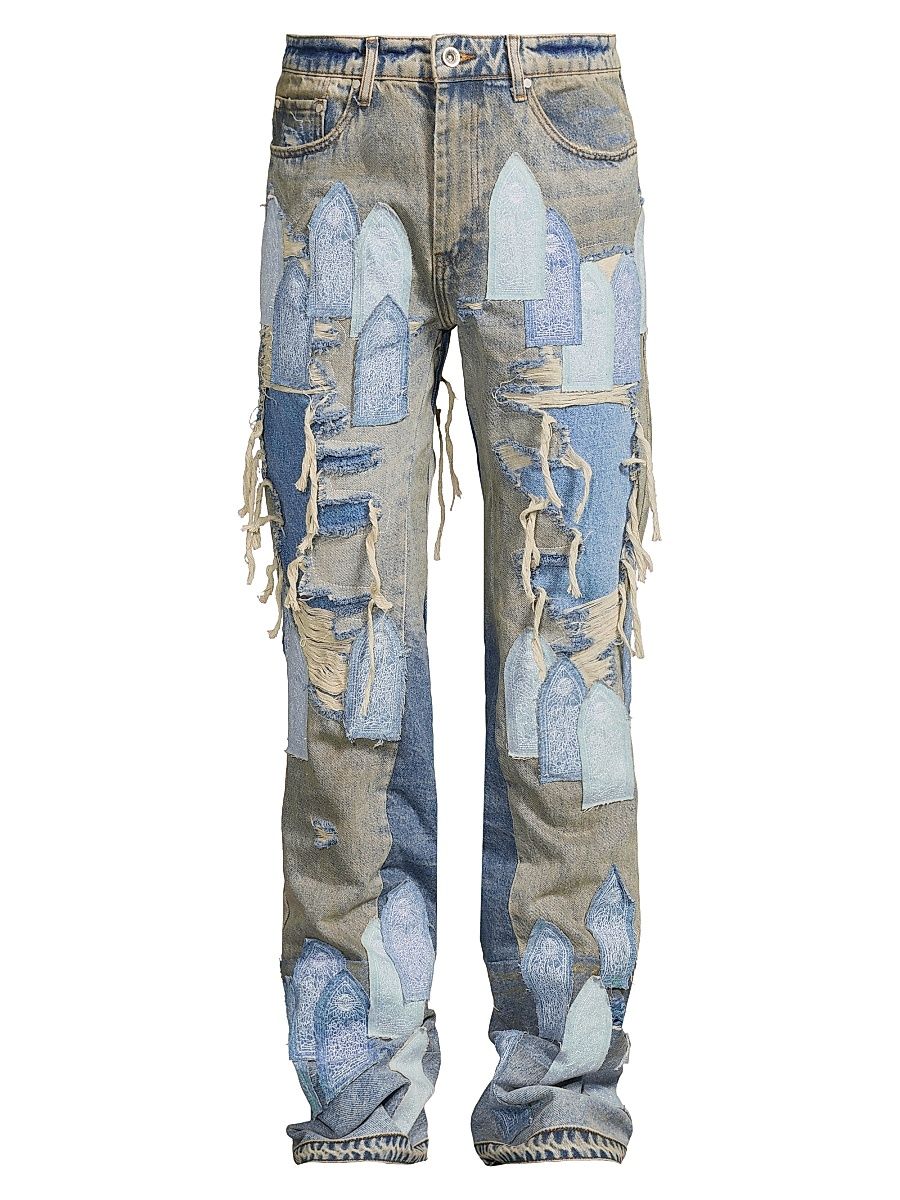 Men's Repaired Patchwork Relaxed Jeans - Denim - Size 30