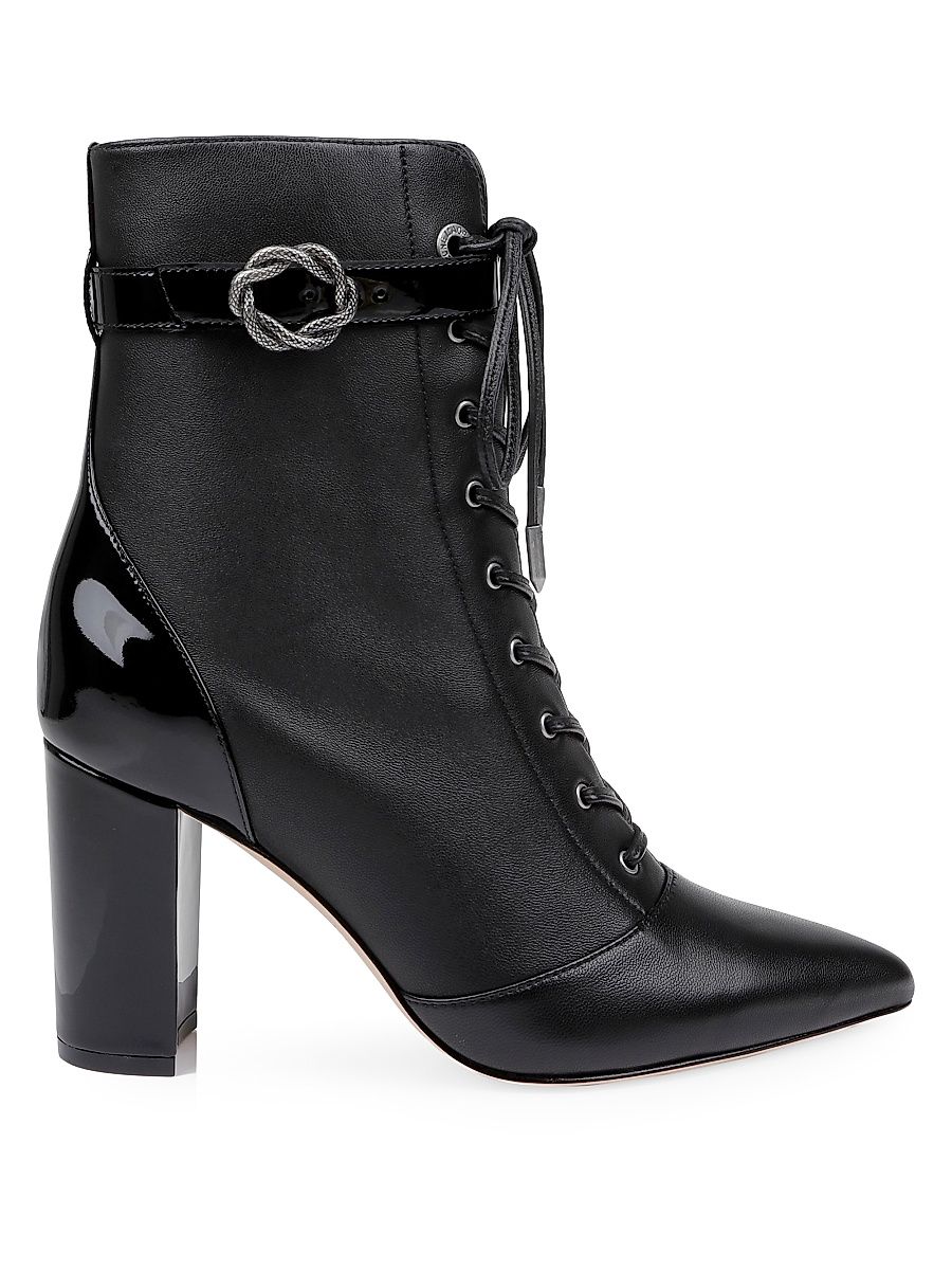 Women's Elegante 85MM Leather Booties - Black Leather - Size 8.5
