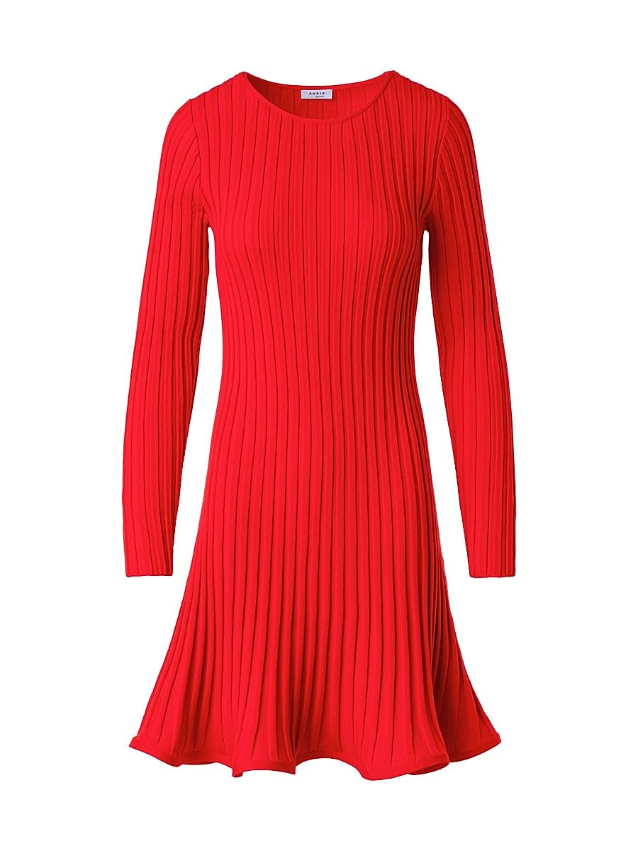Women's Rib-Knit Wool Flured Minidress - Vermillion - Size 8