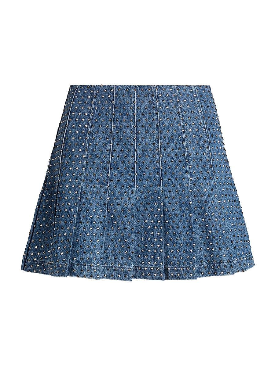 Women's Carter Embellished Pleated Miniskirt - Brooklyn Blue Hematite - Size 32