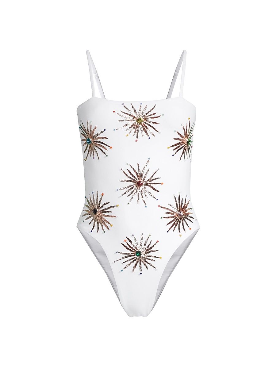 Women's Dolly Sequined One-Piece Swimsuit - White - Size XL
