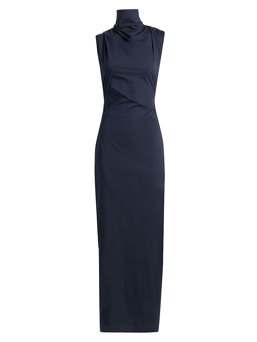 Women's Gathered Thoughts Cotton-Blend Turleneck Maxi Dress - Midnight - Size 12