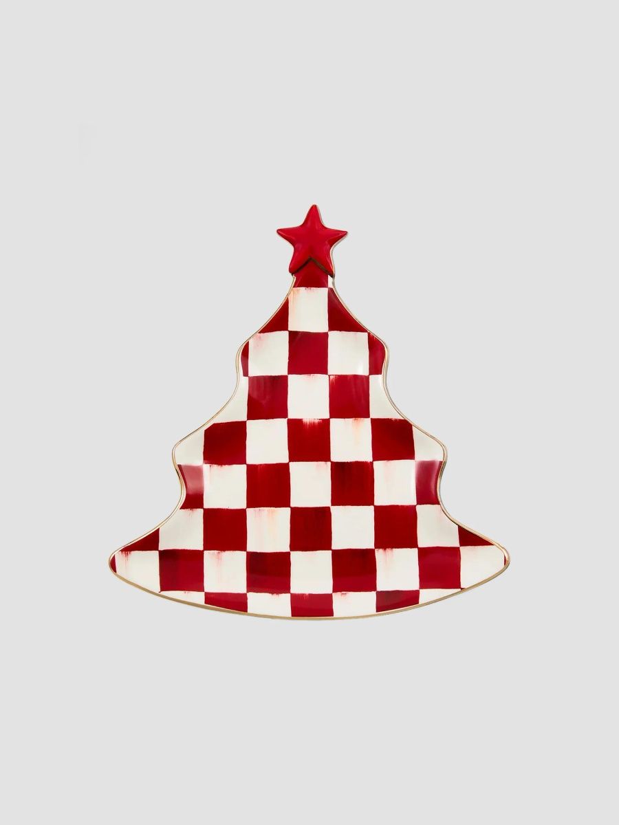 MacKenzie-Childs Cherry Check Ceramic Tree Tray