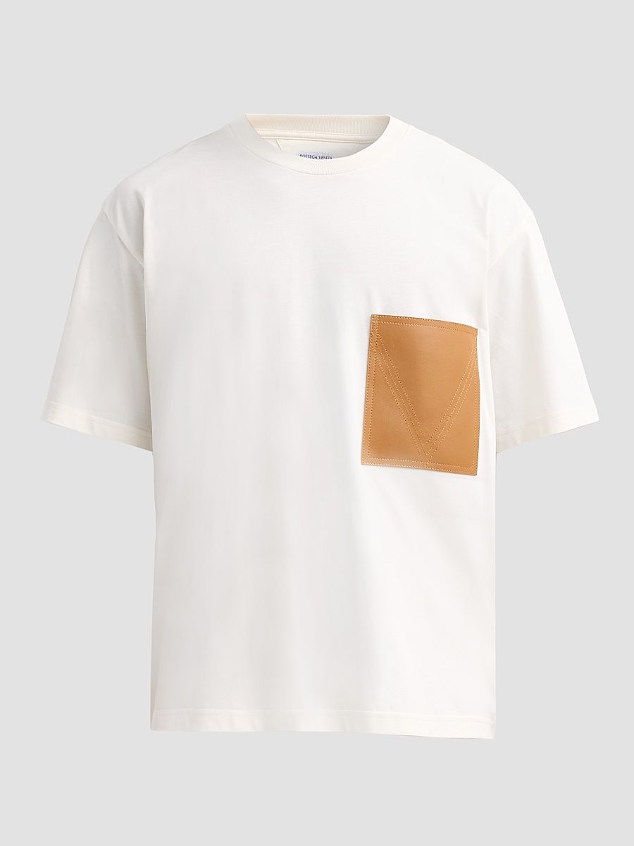 Men's Leather Pocket Crewneck T-Shirt - Parchment - Size XXL
