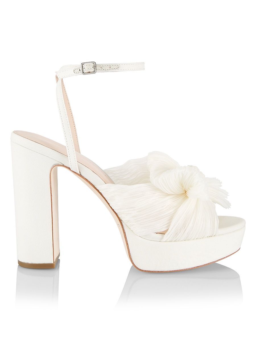 Women's Natalia 115MM Pleated Bow Platform Sandals - Pearl - Size 11