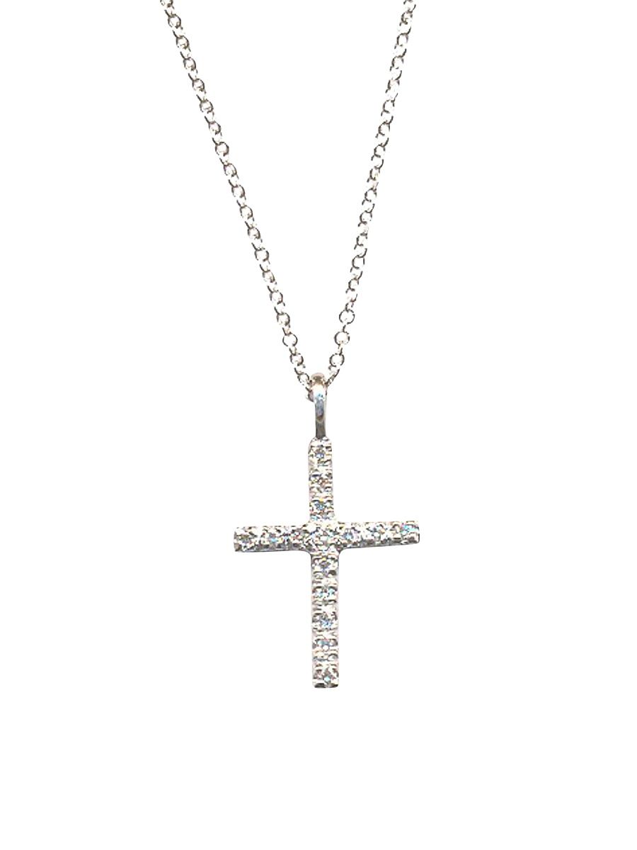 Women's 18K White Gold & Diamond Cross Pendant Necklace - White Gold