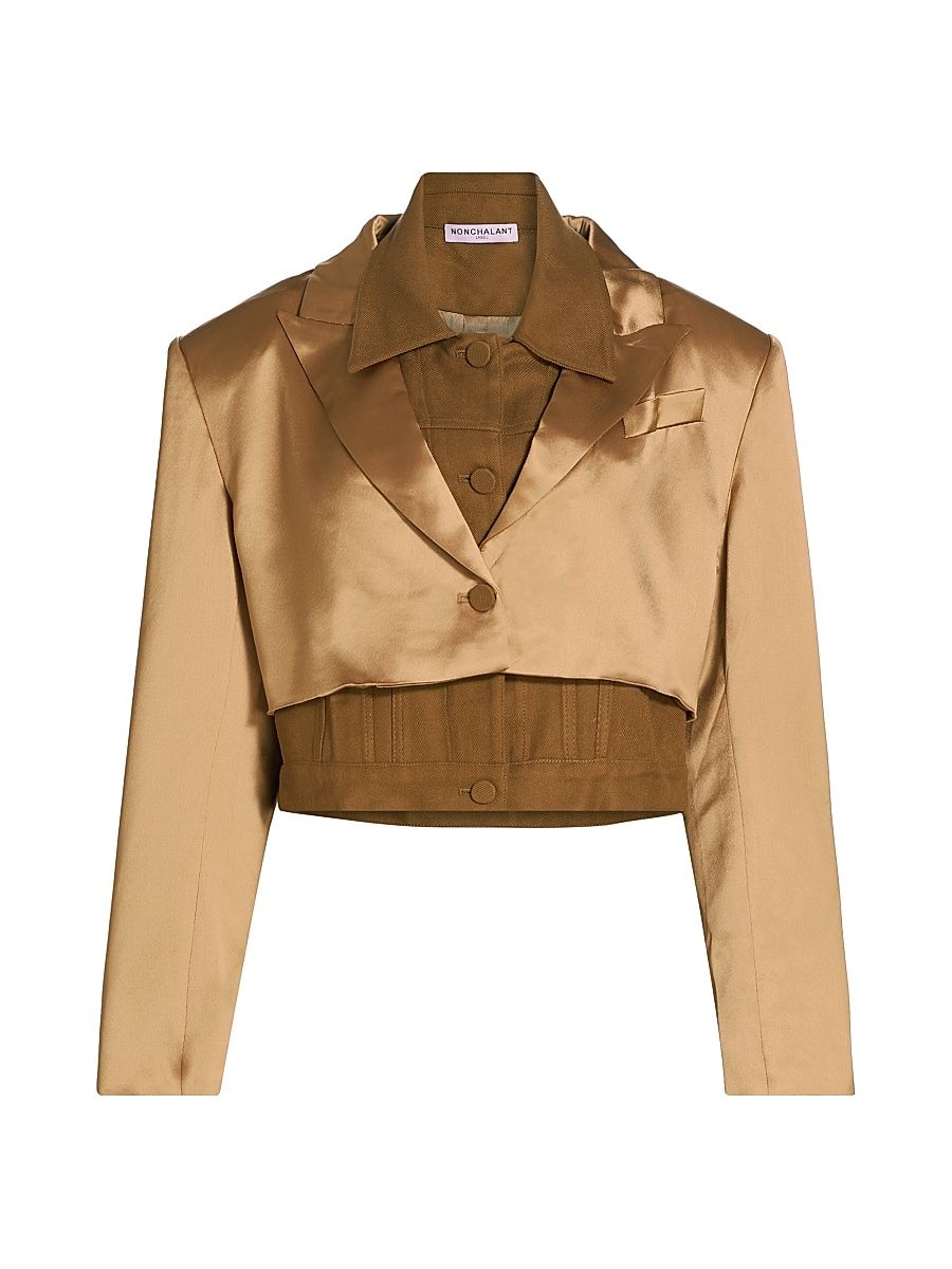 Women's Neel Satin Layered Jacket - Bronze Brown - Size XL